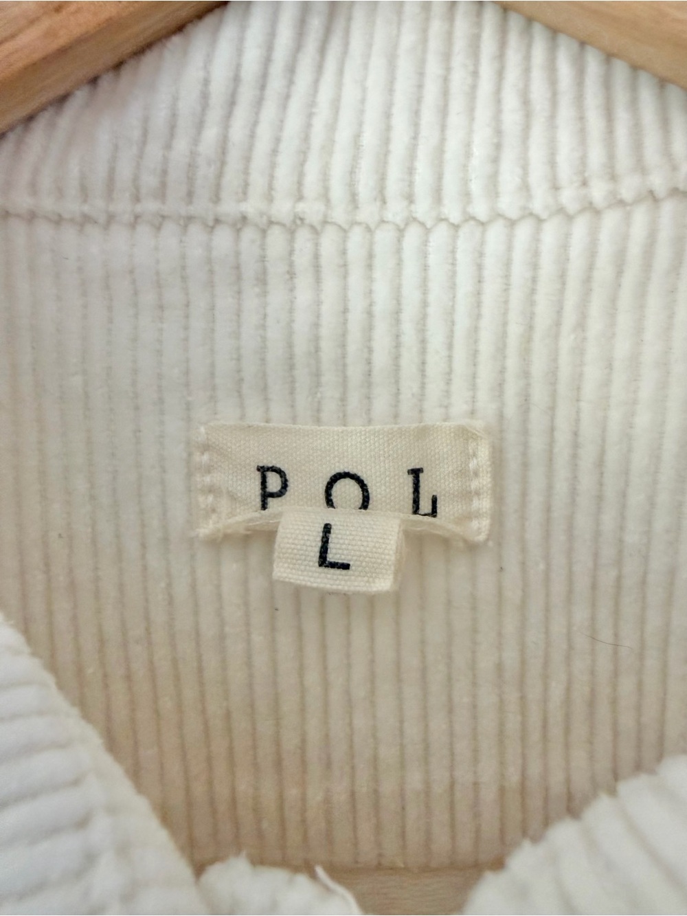 POL Clothing Off White Corduroy Distressed Frayed Raw Hem Trucker Jacket Large - Picture 6 of 14